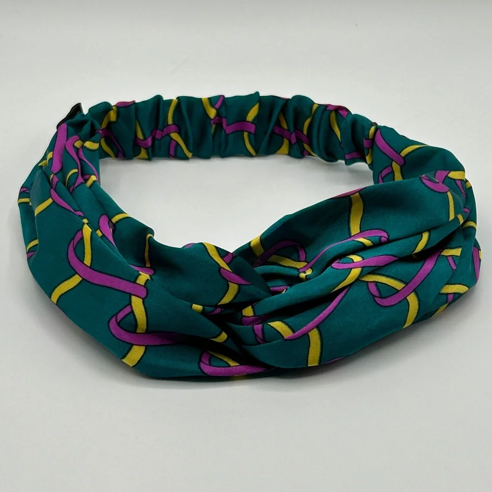 Teal Twisted Headband Beautiful Bee Gold Purple Chain Print Hair‎ Accessory NWOT